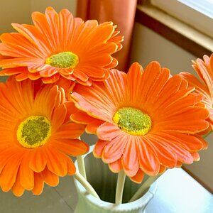 Realistic Bundle 4 15" Artificial Faux Flowers Gerbera Daisies Bright Orange New